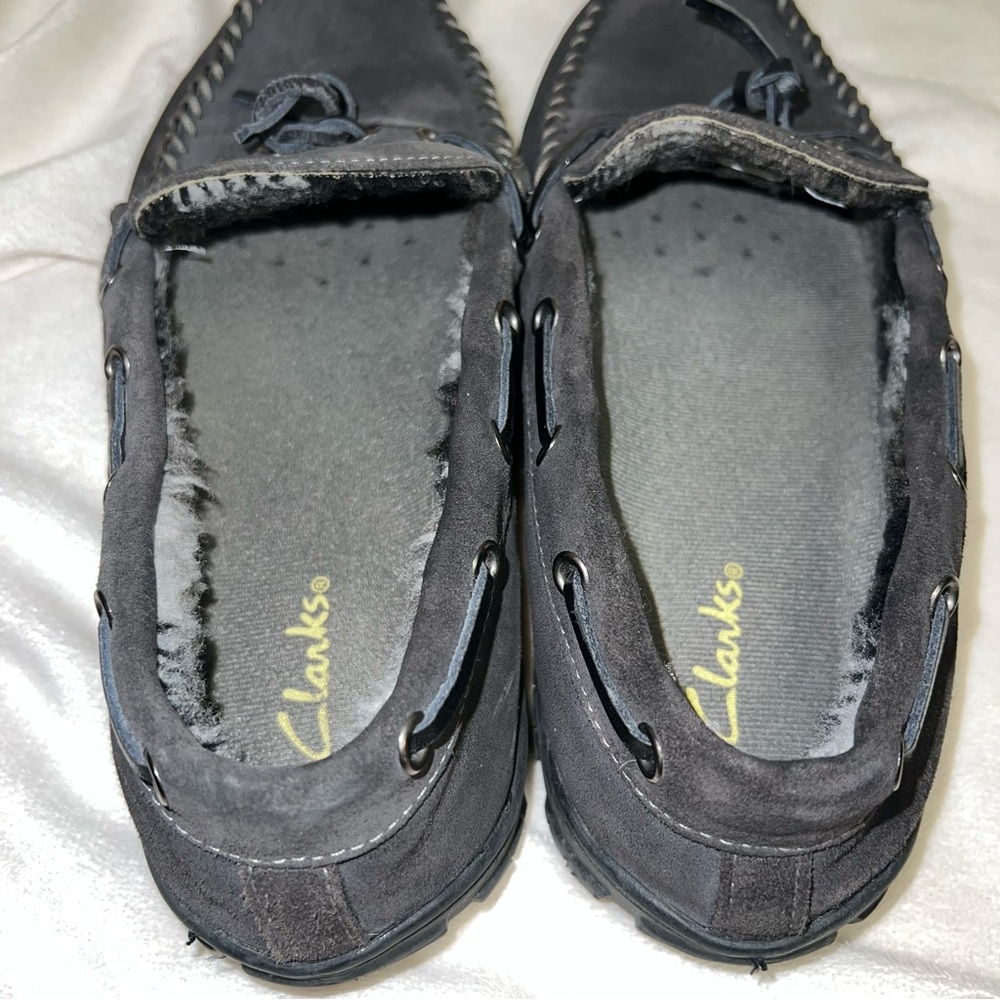 Clarks Moccasin Gray Men's Size 9 Upper Leather Slip On  Fur Lined Suede - Picture 5 of 11